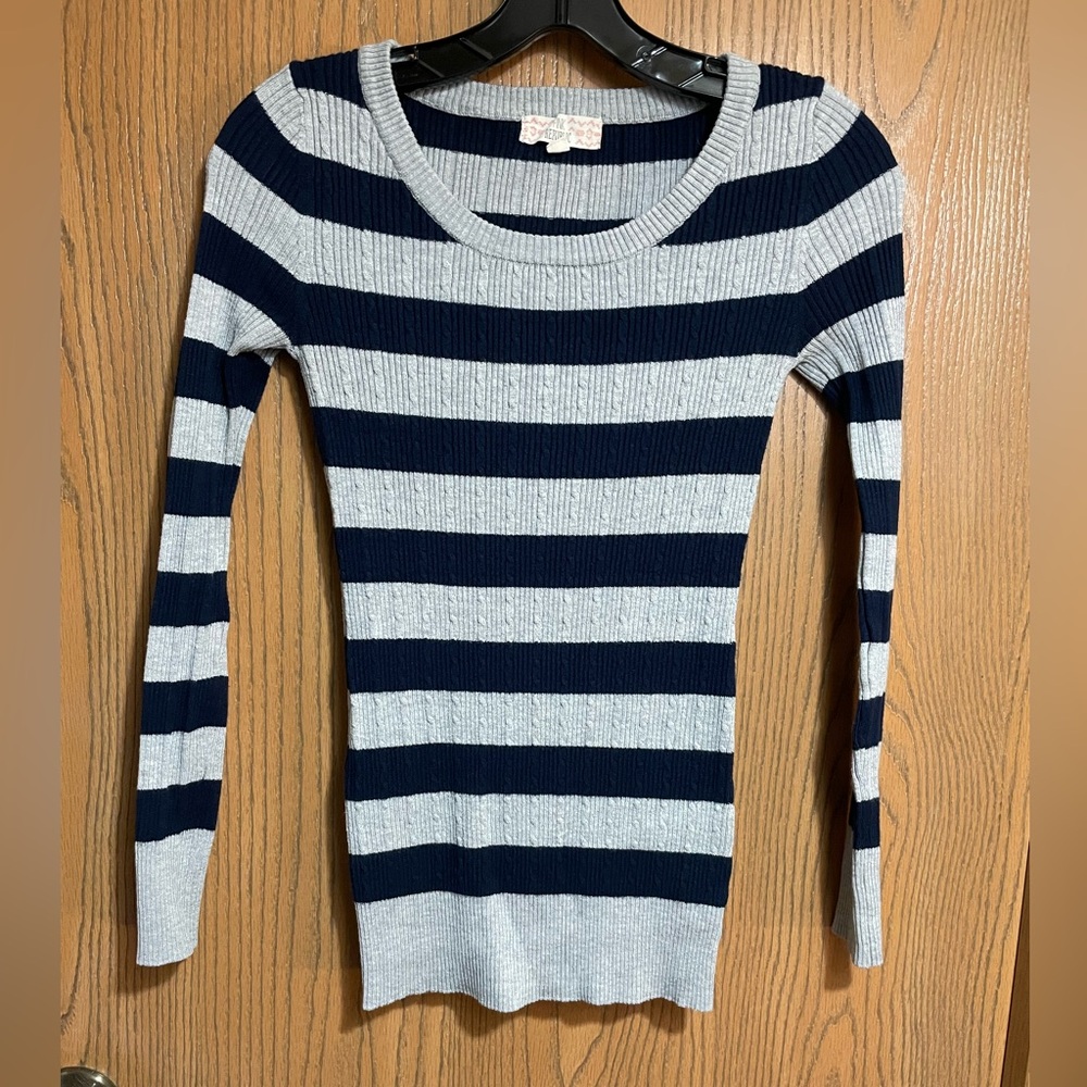 Pink Republic Gray and Navy Striped Sweater